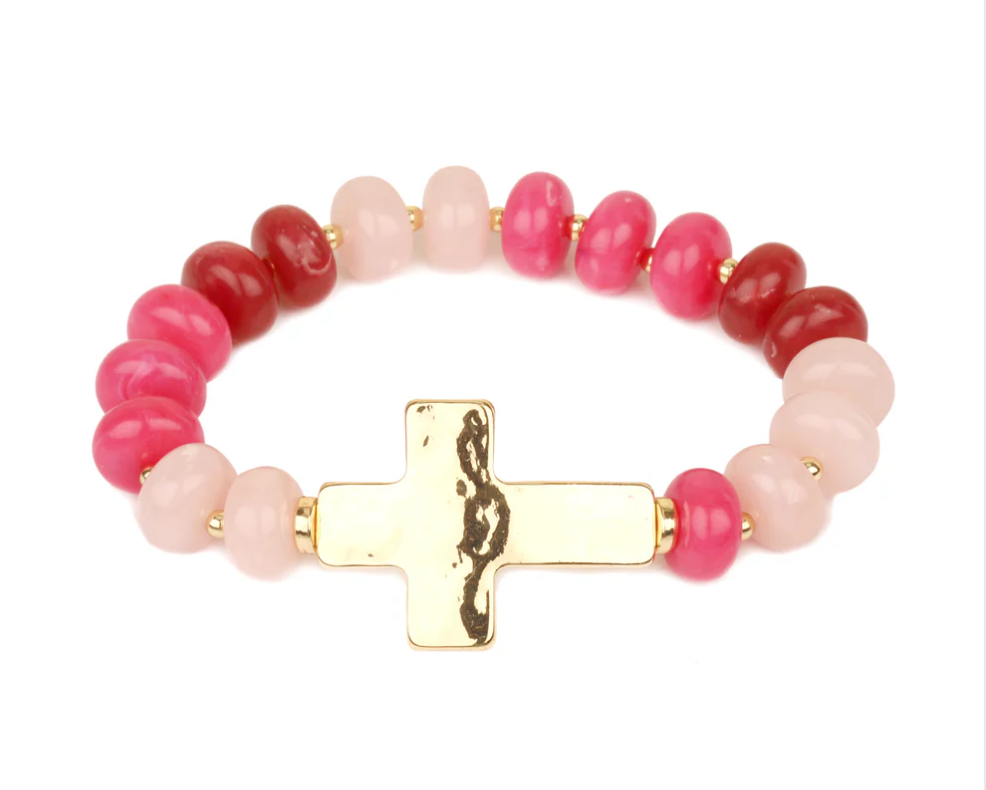 Pink Beaded Cross Bracelet