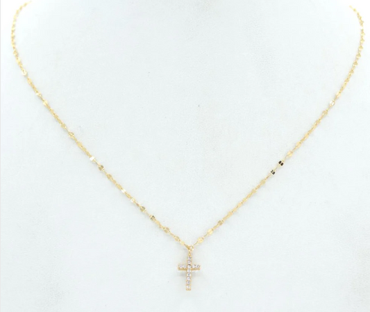Gold necklace with a small cross pendant 